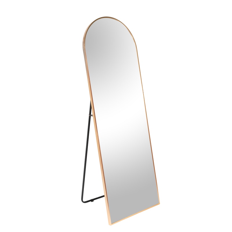 SkandiShop Full Length Wall Mirror - 63” x 20” Arched Free Standing Body Mirror , Black Metal Framed Large Floor Mirror for Bedroom